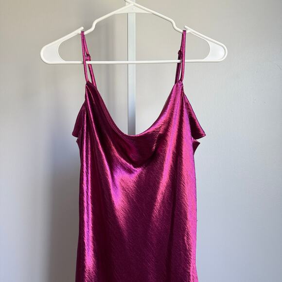 Maniju sz L Fuchsia Cowl Neck Slip Midi Dress Satin Look Y2K Clubwear - Picture 2 of 8